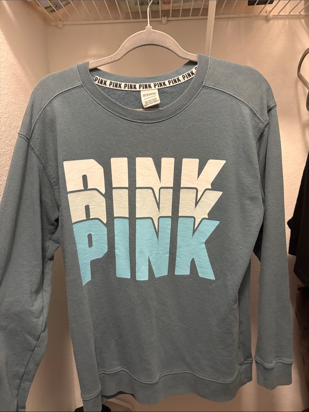 PINK Victoria's Secret Girls Colorblock Logo Crewneck Sweatshirt in Slate Blue